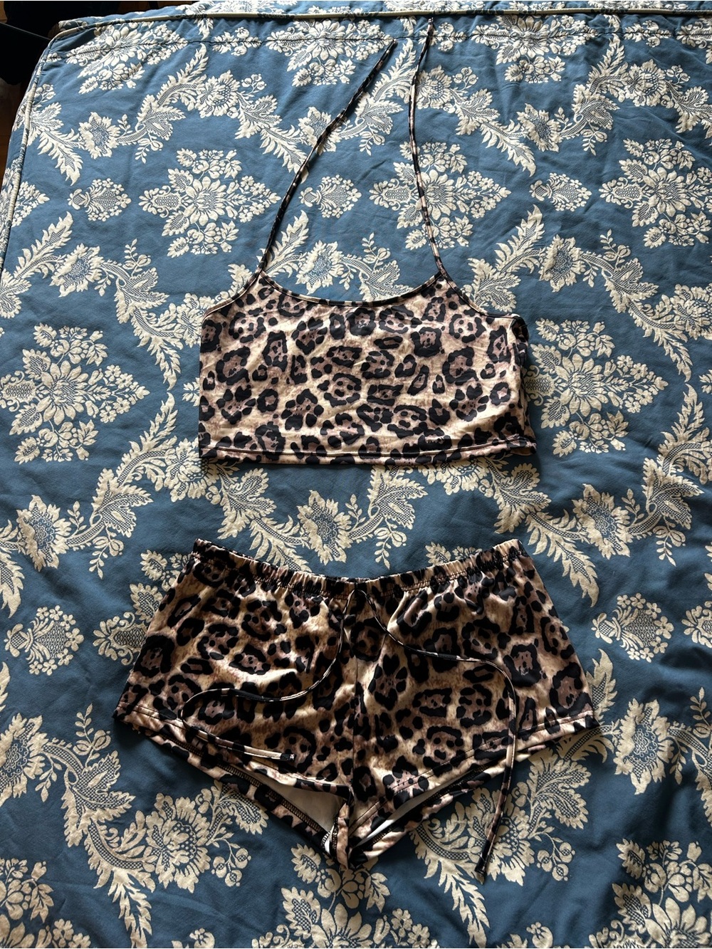 Leopard Print Satin Sleep Set - Cami Top & Shorts